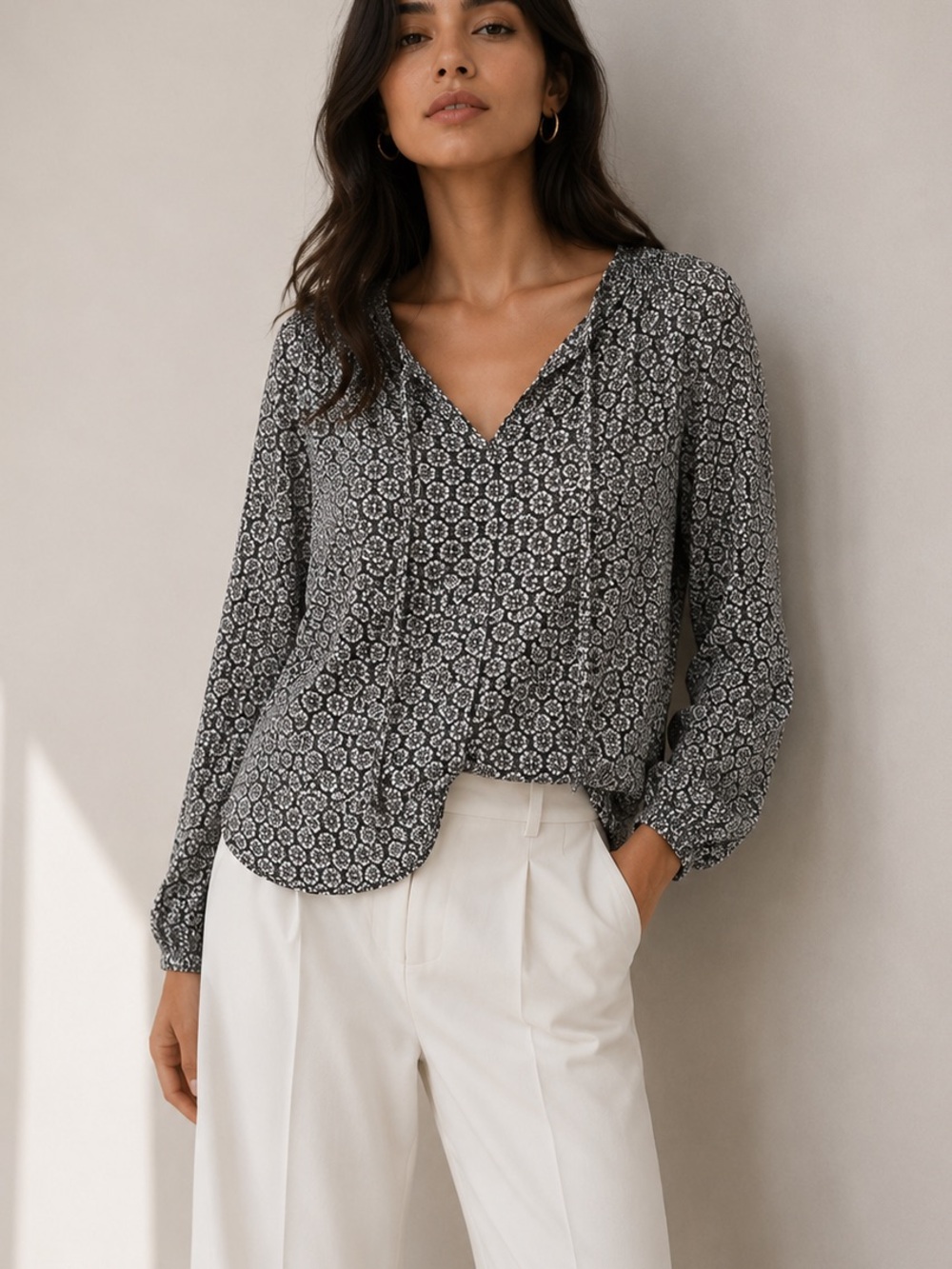 Long sleeve print blouse